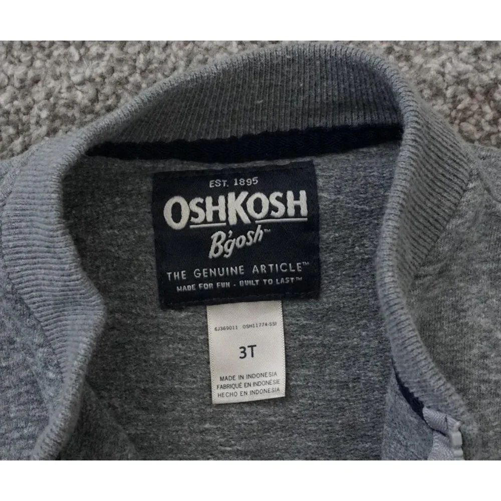 OshKosh B’gosh Boys 3T Gray Zip Up Jacket Sweatshirt Pockets Coat